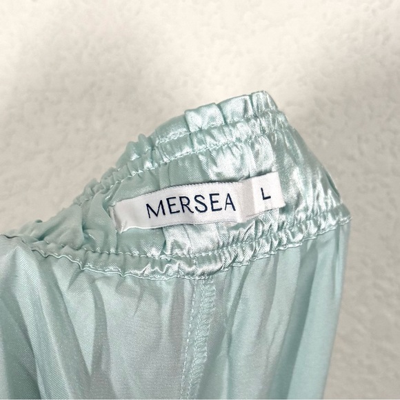 Mersea Silky Satin Sailor Button Down Pajama Set in Aquamarine Blue Size Large - Picture 8 of 9